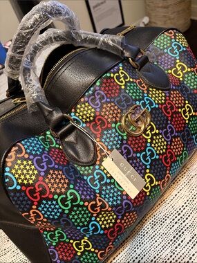 Gucci “Psychedelic” Leather Bowling Bag with Multicolor Rainbow GG Motif